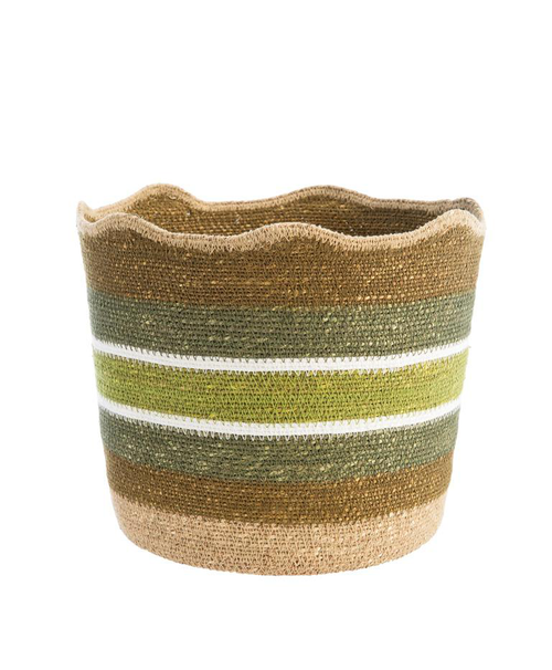 Visuel 1 du produit Corbeille de rangement rayée haut vague coloris multicolore en osier - 30 x 30 x 26 cm