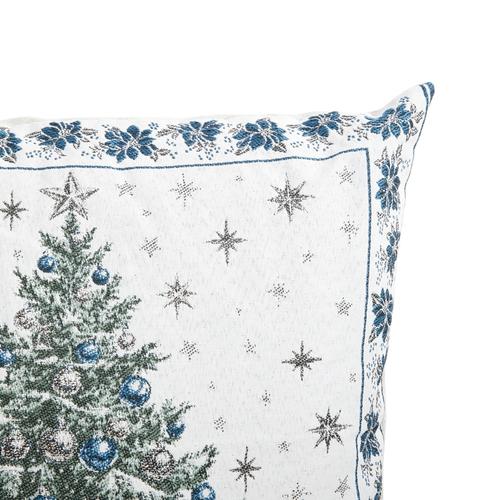 Visuel 2 du produit Coussin en coton et polyéthylène blanc avec sapin de Noël et bordure bleue Chorale-A - 45 x 45 cm