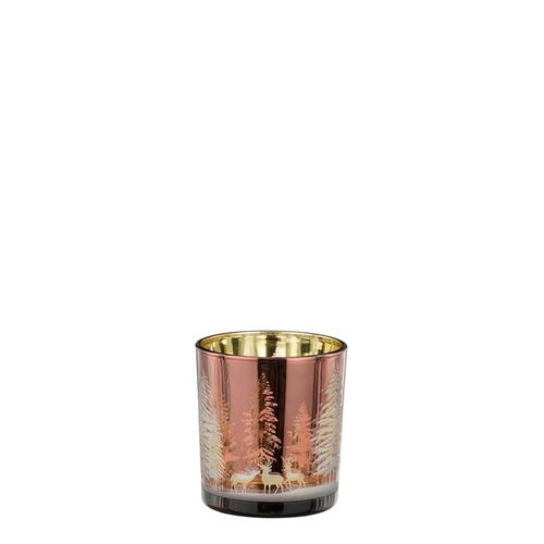 Visuel 1 du produit Photophore en verre cuivré avec motif arbre - Ø 7 x H 8 cm