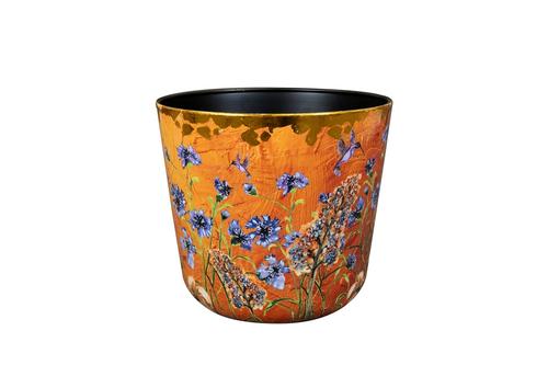 Visuel 1 du produit Cache-pot en métal époxy orange à motifs violets Dreamy hummingbird - Ø 14 x H 12 cm