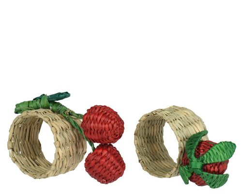 Visuel 1 du produit Rond de serviette en algue naturelle à décor fruit rouge - Ø 4,5 x H 8 cm