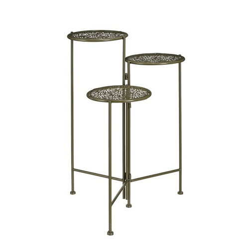 Visuel 1 du produit Sellette pliable en fer vert foncé 3 emplacements Tierra - 52 x 37 x 64 cm