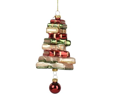 Visuel 1 du produit Pile de livres à suspendre en verre multicolore - 6,7 x 6,8 cm