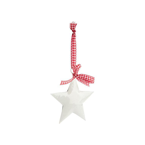 Visuel 1 du produit Décoration à suspendre étoile en métal blanc et nœud vichy rouge - Ø 10 cm