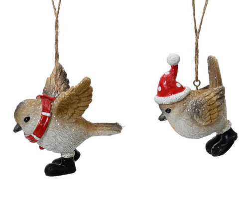 Visuel 1 du produit Décoration de Noël à suspendre forme oiseau brun et rouge - 5,6 x 7,8 x 7,8 cm