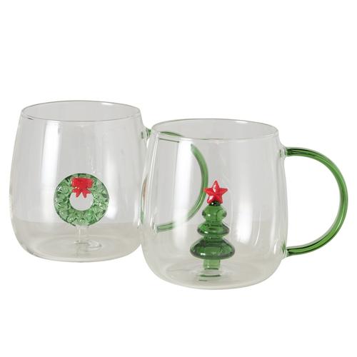 Visuel 1 du produit Mug en verre transparent à motif vert 400 ml Siona - Ø 9 x H 9,2 cm