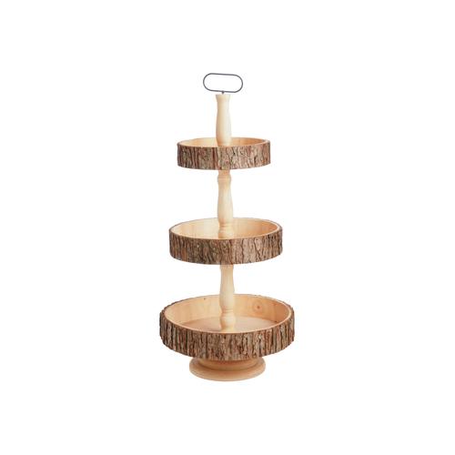 Visuel 1 du produit Serviteur en bois de sapin à 3 plateaux avec écorce marron - Ø 31,5 x H 66 cm