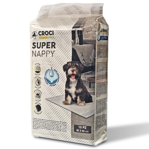 Visuel 1 du produit Lot de 10 tapis hygiéniques pour chien super nappy au charbon actif Crocy - 90 x 60 cm