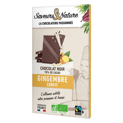 Visuel 1 du produit Chocolat noir 70% gingembre bio Saveurs et Nature - 80 g