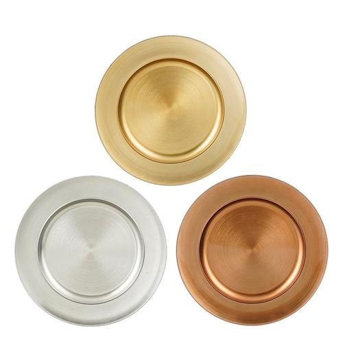 Visuel 1 du produit Assiette de présentation en plastique recyclé couleur métallisée Luso - Ø 33 x H 2 cm