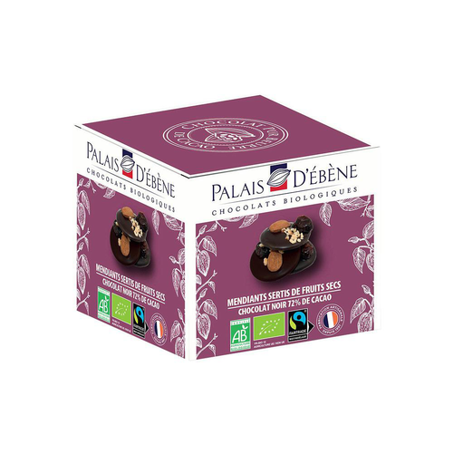 Visuel 1 du produit Cube mendiants chocolat noir cacao bio Palais d'Ebène - 60 g