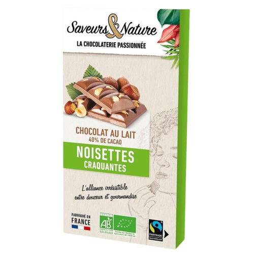 Visuel 1 du produit Chocolat au lait noisettes entières bio Saveurs et Nature - 100 g