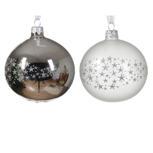 Visuel 1 du produit Boule en verre argent étoiles - Ø 8 cm