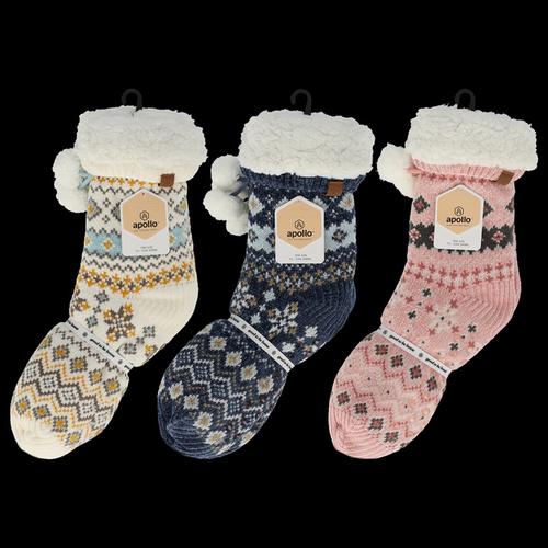 Visuel 1 du produit Chaussettes d'intérieur avec fourrure et pompons pour femme Apollo - taille unique