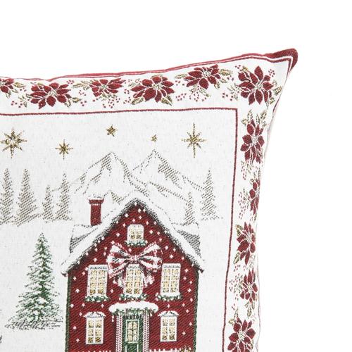 Visuel 2 du produit Coussin en coton et polyéthylène blanc à motifs de Noël bordeaux Chorale-C - 45 x 45 cm