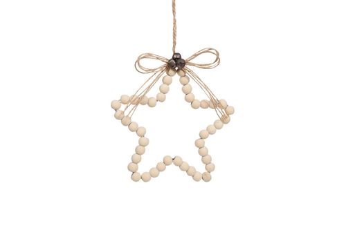 Visuel 1 du produit Suspension décorative étoile perle coloris beige en bois - 15 x 2,5 x 14 cm