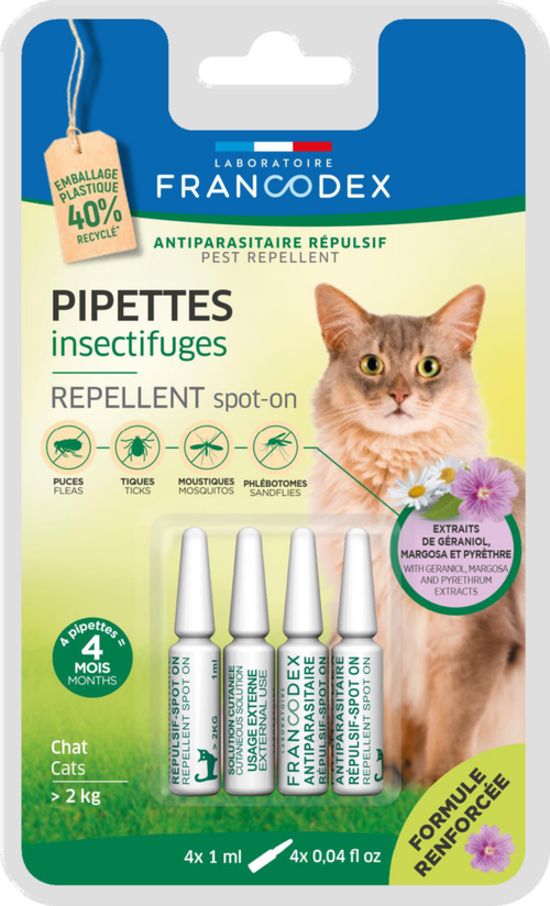 Visuel 1 du produit Pipettes antiparasitaires répulsives pour chat Francodex - 4 x 1 ml