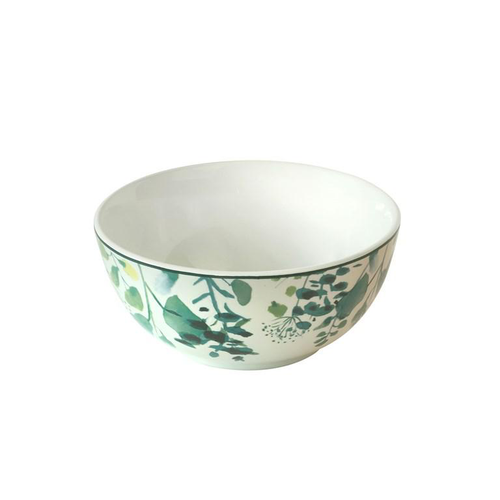 Visuel 1 du produit Bol en grès Oxalis coloris blanc motif floral vert - Ø 15 cm