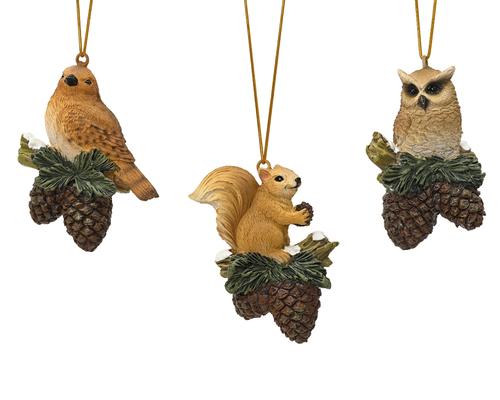 Visuel 1 du produit Animal des bois sur pomme de pin en polyrésine marron - 3,7 x 6,1 x 9,3 cm