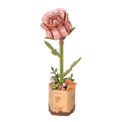 Visuel 1 du produit Fleur en bois à assembler Rose rose Rowood - H 24,5 cm