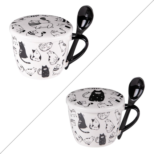 Visuel 1 du produit Bol à soupe en porcelaine blanche à motifs chats noirs Friends - 75 cl