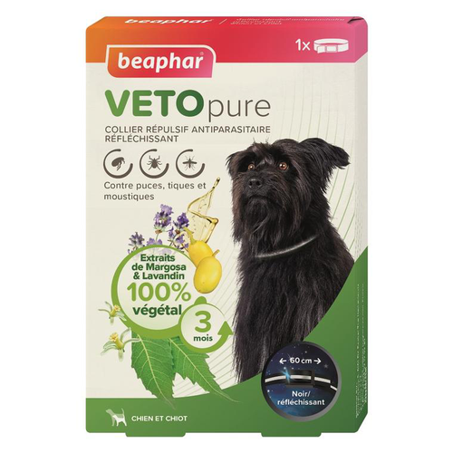 Visuel 1 du produit Collier répulsif antiparasitaire réfléchissant pour le chiot et le chien coloris noir VETOpure Beaphar – 60 cm