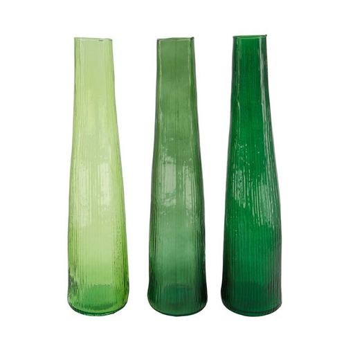 Visuel 1 du produit Vase strié en verre recyclé vert - Ø 9 x H 40 cm