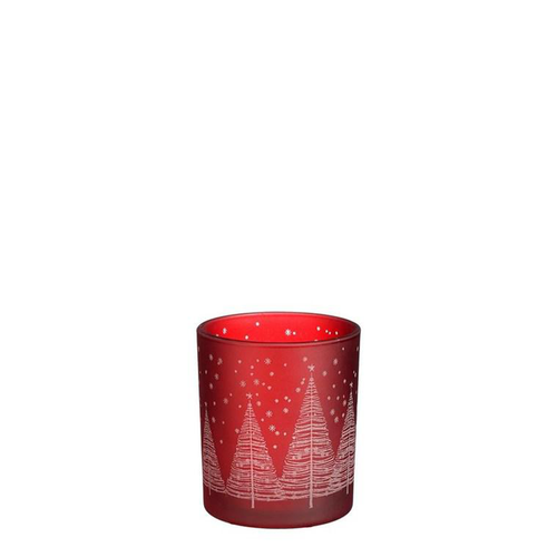 Visuel 1 du produit Porte-bougie en verre rouge motif arbre - Ø 9 x H 10 cm