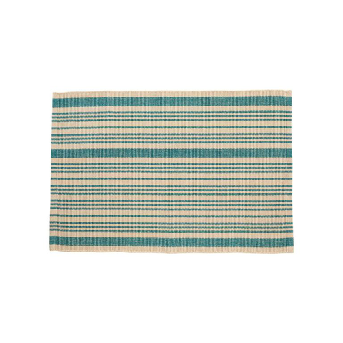 Visuel 1 du produit Tapis tissé à lignes blanches et bleues en coton - 60 x 90 cm