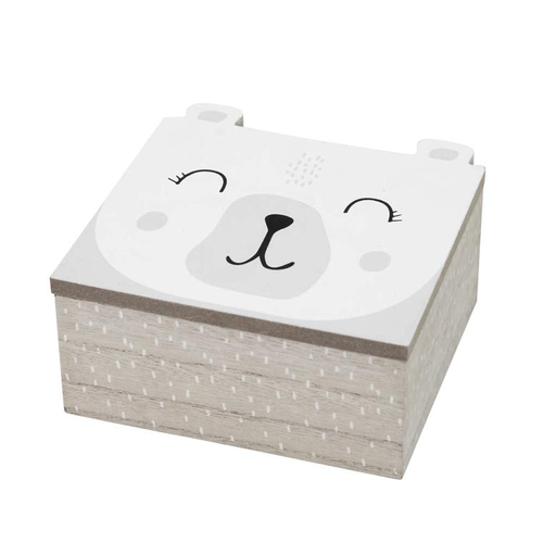 Visuel 1 du produit Boîte de rangement en bois à motif d'ours blanc - 15 x 15 x 7 cm