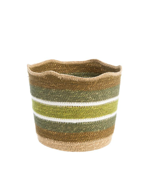 Visuel 1 du produit Corbeille de rangement rayée haut vague coloris multicolore en osier - 26 x 26 x 21 cm