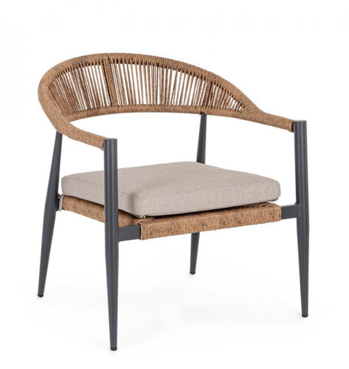 Visuel 1 du produit Fauteuil empilable anthracite et naturel, aluminium et résine, BIZZOTTO JANDIA