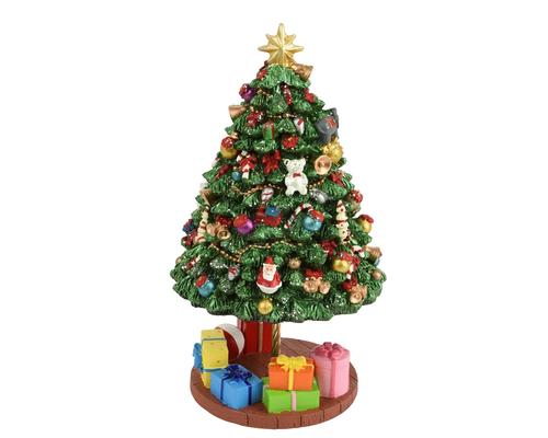 Visuel 1 du produit Boîte à musique sapin en polyrésine vert avec cadeaux multicolores - Ø 12 x H 21 cm