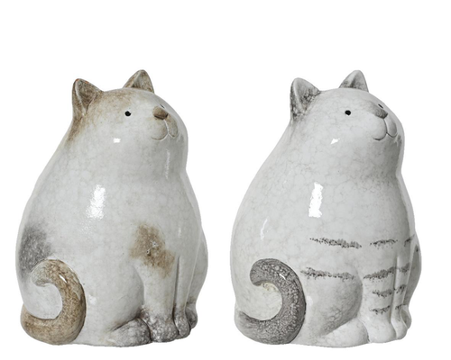 Visuel 1 du produit Chat décoratif en terre cuite blanche - Ø 9 x H 14 cm