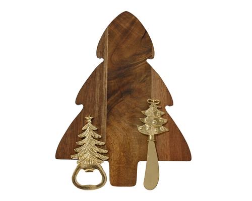 Visuel 1 du produit Ensemble planche à fromage en bambou naturel forme sapin et accessoires - les 3 pièces