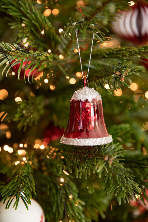 Visuel 2 du produit Cloche en verre transparent Rouge paillettes et étoile - 6,20 x 6,20 x 7,50 cm