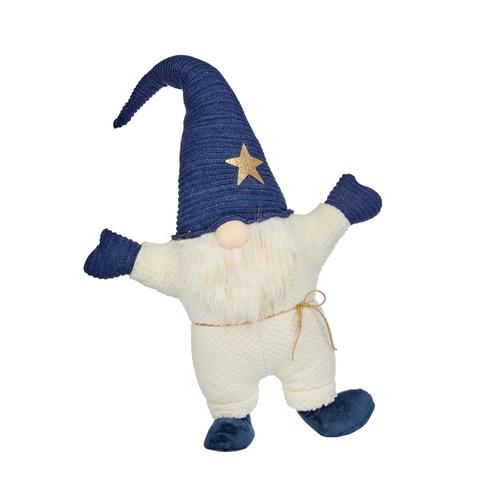 Visuel 1 du produit Peluche décorative de Noël gonk joyeux coloris bleu et blanc en polyester - H 80 cm
