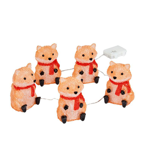 Visuel 1 du produit Guirlande lumineuse de 5 renards acryliques à 40 LED blanc froid pour intérieur ou extérieur - H 15 cm