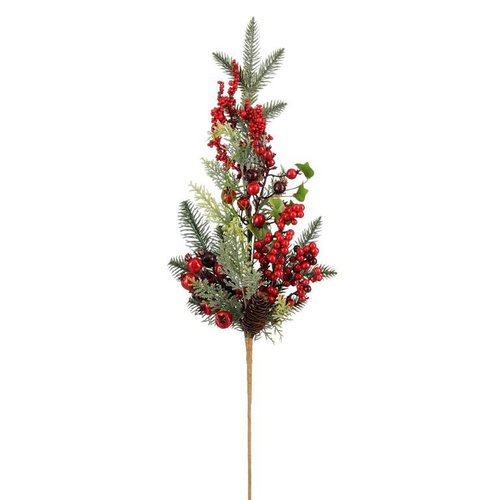 Visuel 1 du produit Branche artificielle de sapin et décoration rouge Norah - 73 x 13 cm