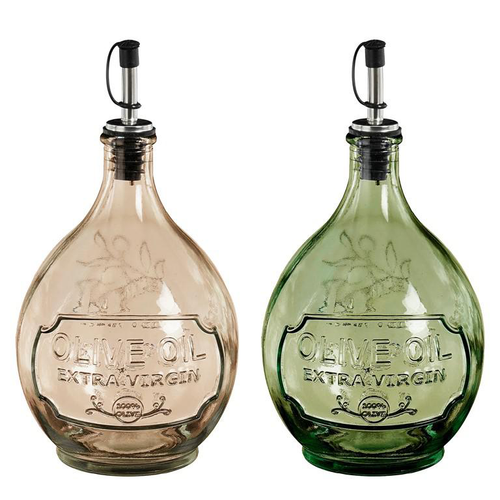 Visuel 1 du produit Huilier en verre recyclé coloré et métal - Ø 12,5 x H 24 cm