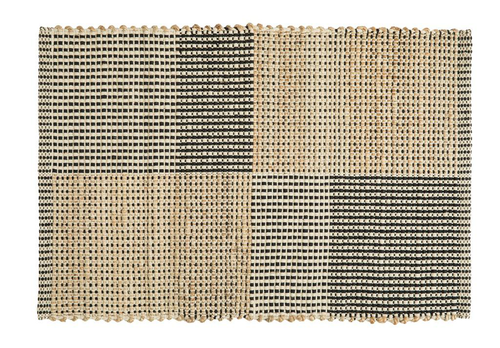 Visuel 1 du produit Tapis décoratif carreaux bicolore coloris noir en coton - 60 x 90 cm