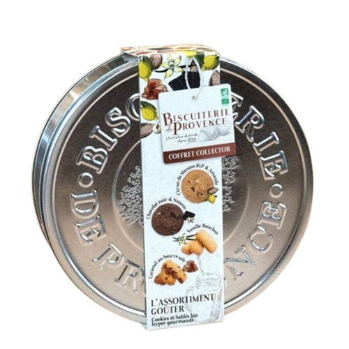 Visuel 1 du produit Boite de biscuits en métal assortiment goûter 2 cookies et 2 sablés Biscuiterie de Provence