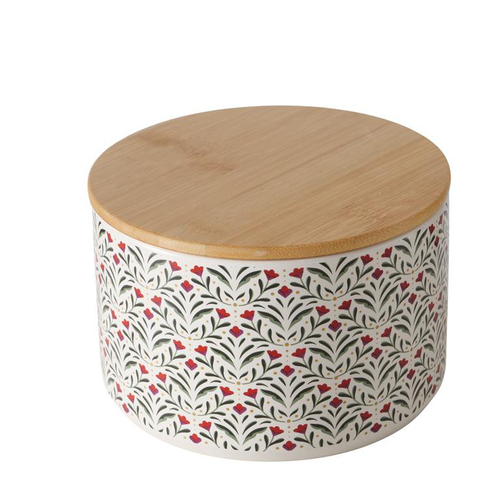 Visuel 1 du produit Boîte de stockage en poterie à couvercle bambou Paris moyen modèle - H 10,5 x D 16 cm