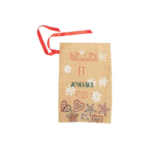 Visuel 1 du produit Sac cadeau en jute décor fêtes rouge et vert - 40 x 60 cm