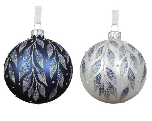 Visuel 1 du produit Boule de Noël avec branche irisée en verre bleu - Ø 8 cm