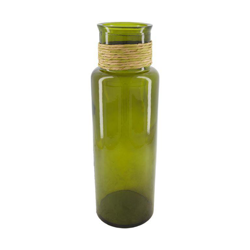 Visuel 1 du produit Vase vert olive en verre recyclé et raphia - Ø 15 x H 45 cm