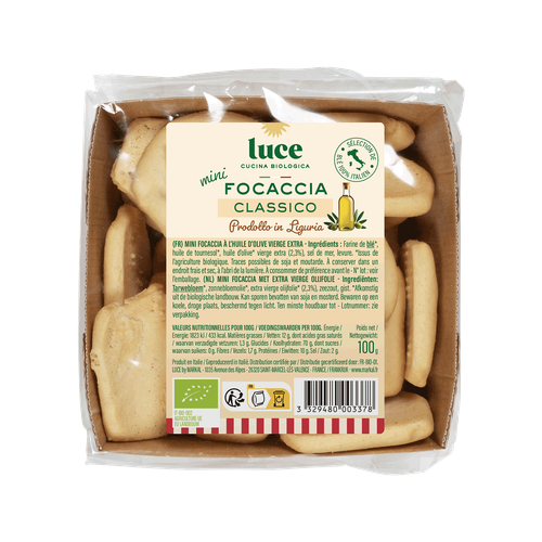 Visuel 1 du produit Mini focaccia origan & olives noires bio Luce - 100 g