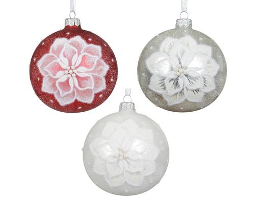 Visuel 1 du produit Boule de Noël motif poinsettia en verre - Ø 10 cm