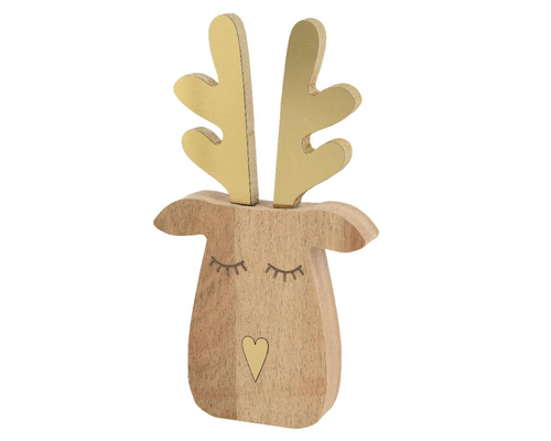 Visuel 1 du produit Tête de renne en bois d’acacia naturel et or - 9 x 1,8 x 16,3 cm