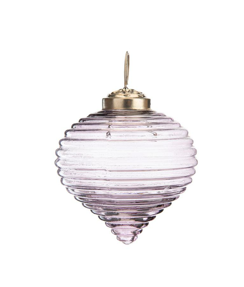 Visuel 1 du produit Suspension boule toupie striée coloris violet en verre - 8 x 8 cm